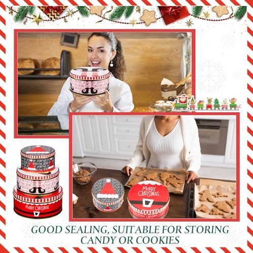 Lingvee 3 Pcs Christmas Cookie Tins in Red with Snowflakes Style (Large, Medium, Small) - Gift Set