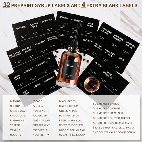 ALPIRIRAL Black Coffee Syrup Dispenser Set for Coffee Bar, 16.9 fl oz Glass with Large Pump, Set of 3