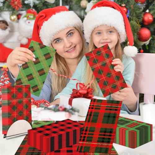 Christmas Paper Napkins,40pcs Red and Green Buffalo Plaid Christmas Cocktail Napkins Checkered Disposable Christmas Bathroom Napkins for Winter Party Supplies