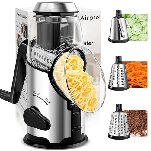 Rotary Cheese Grater with Handle - Vegetable Slicer & Food Chopper