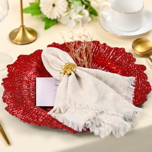 REWOMC 50 Pcs Red Reef Charger Plates 13 Inch Bulk Decorative Dinnerware