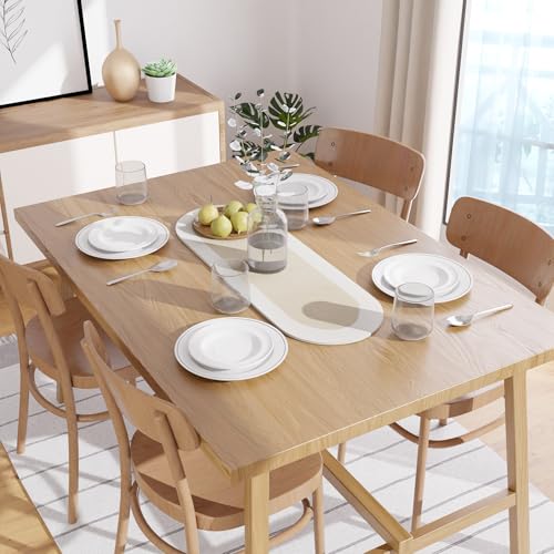 Encasa XO Table Runner 12x36 Beige & Off White Handmade Cotton Ribbed