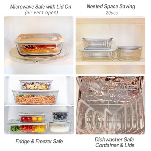 Glass Food Storage Containers with Grey Silicone Lids - Large 4 Pack, Microwave & Dishwasher Safe, Leak-Proof Meal Prep Set - Round
