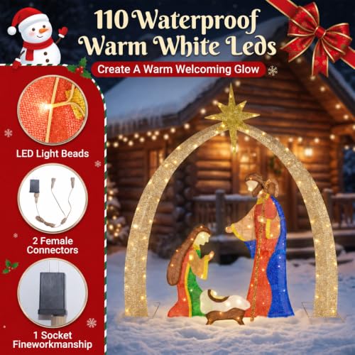 5ft LED Nativity Scene Outdoor Yard Decor with Arch & Holy Family