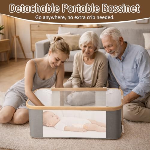 Rocking Baby Bassinet Bedside Sleeper with Detachable Portable Crib - Flagstone