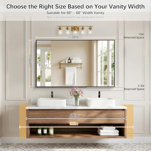 DESBING 50" x 30" Black Rectangle Wall Mirror with Metal Frame for Bathroom & Living Room