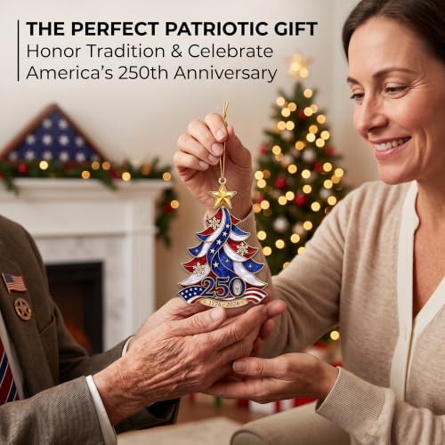 Faythory USA 250th Anniversary Christmas Ornament - Patriotic Tree Decoration, 2026 Commemorative Gift, Red White Blue Stars Snowflakes