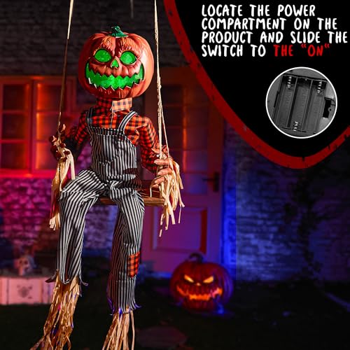 Halloween Animatronics Swinging Pumpkin with Motion Sensor & Light Up Eyes - Variation of Swinging Jack