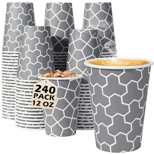 Huifany 12oz Disposable Paper Cups Bulk Pack of 240, Insulated Hot & Cold Drink Cups