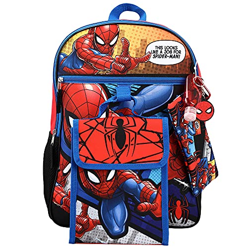 Kids Spider-Man Backpack Set with 6 Pieces - Blue, for Little & Big Kids