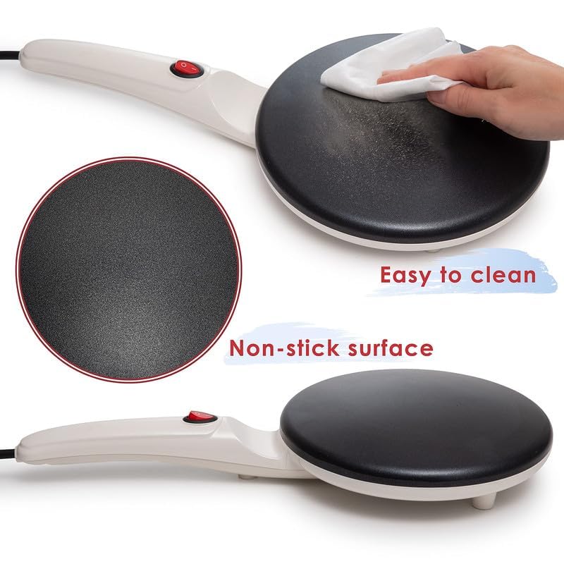 Moss & Stone 8-Inch White Electric Crepe Maker - Portable Nonstick Pan, Auto Temp Control