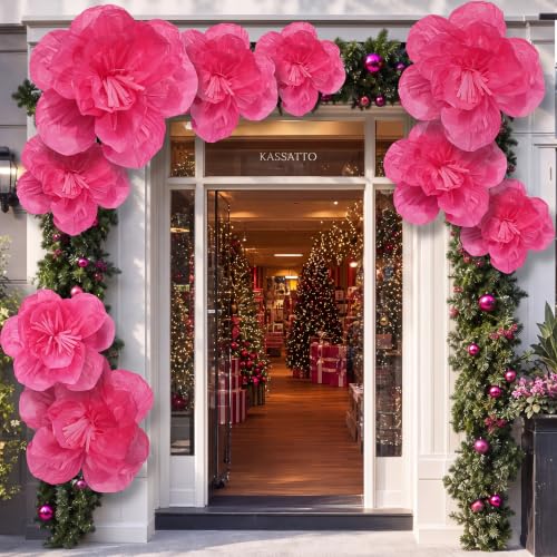 Giegxin 28 Pcs Christmas Tissue Paper Flowers 14/10/6 inch Rose Red Set (6,10,14 in) - Giant Paper Pom Poms