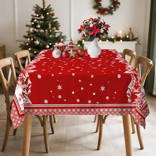 Christmas Tablecloth 55 x 70 Inch Rectangular, Tree Deer Print