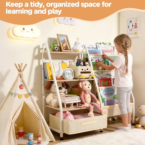 Kids Bookshelf and Toy Storage Unit - Toddler Friendly Playroom Organizer