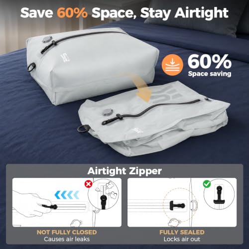 ESCRODOI 3PCS Grey Travel Vacuum Storage Bags with Pump, Waterproof & Reusable