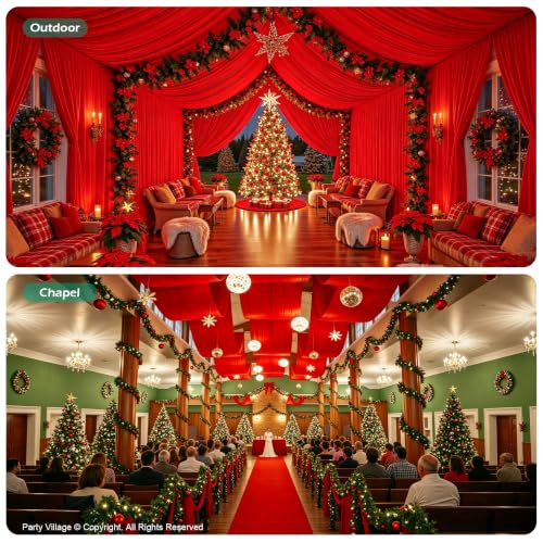 Party Village Red Ceiling Drapes 2 Panels 5ft x 20ft - Bright Red Festive Decor