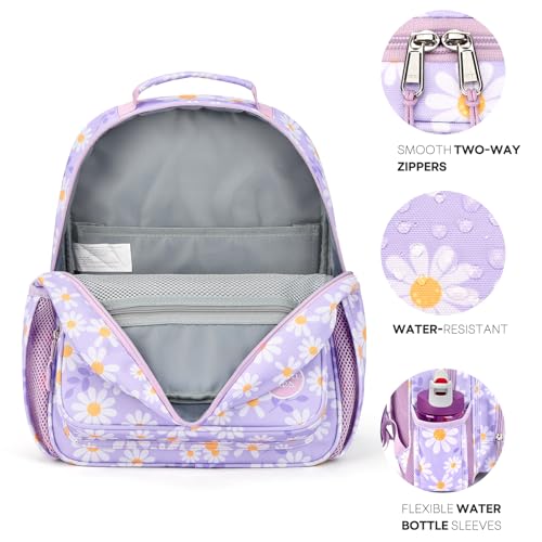 Kids Backpack for Girls Daisy Purple 15" Insulated Bookbag Kindergarten & Elementary School