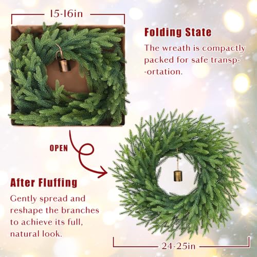 2 Pcs 24 Inch Christmas Wreath with Lights for Front Door (2 Pack) Yastouay