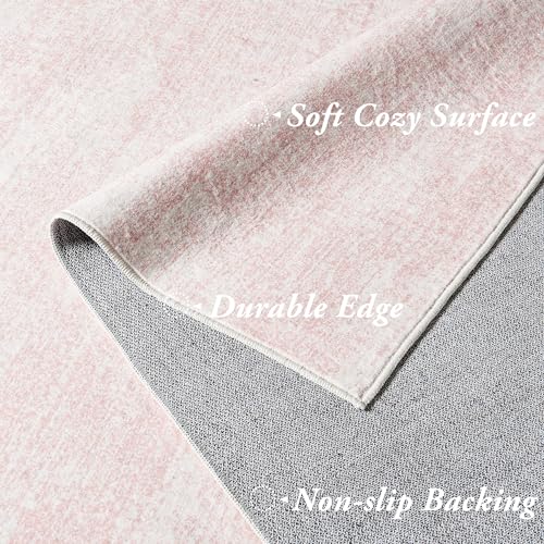Pink 5x7 Nursery Rug - Washable Modern Abstract Area Rug by BILEEHOME
