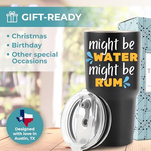 KEDRIAN Might Be Rum Tumbler 30oz - Unique Rum Lover Gift, Spill-Proof Stainless Steel Drinkware for Men