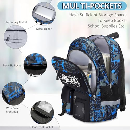 Kids School Backpack Set with Lunch Box - Gamer Pattern, 18 Inch, Variation Game003-backpack Set