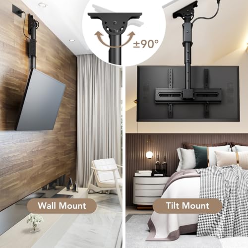 27-65 Inch Ceiling TV Mount with Power Outlet - Adjustable & Swivel, Holds Up to 110lbs