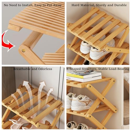 Wood 5-Tier Foldable Shoe Rack - Tall Narrow Organizer for Entryway, Closet, Bedroom