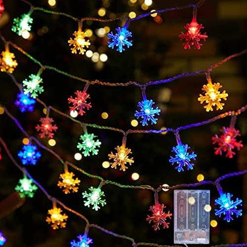 Honoson 40 LED Snowflake String Lights Battery Operated Multicolor 20ft