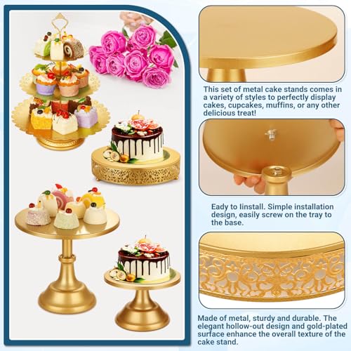 Gold Metal Dessert Table Display Set with Cake Stands & Trays for Weddings & Parties