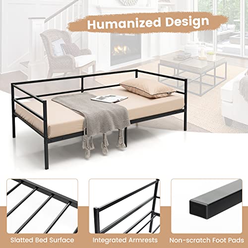 Twin Metal Daybed Frame - Space-Saving Sofa Bed with Guardrails, No Box Spring Needed - Black - Variation of Twin / Daybed