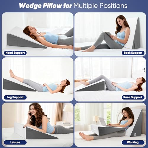 24x24x8 Inch Bed Wedge Pillow for Sleeping & Resting, Memory Foam Support, Cooling Cover