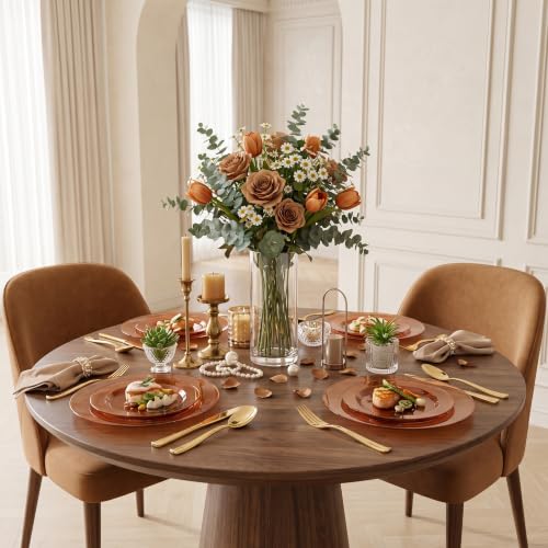Clear Brown Disposable Plastic Plates Set - 200 Pcs, 10" Dinner & 7" Dessert