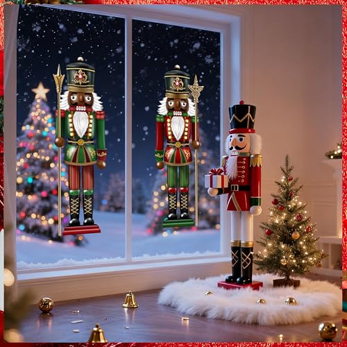Christmas Black Nutcracker Window Clings - Extra Large 35in, Reusable Double-Sided Decals