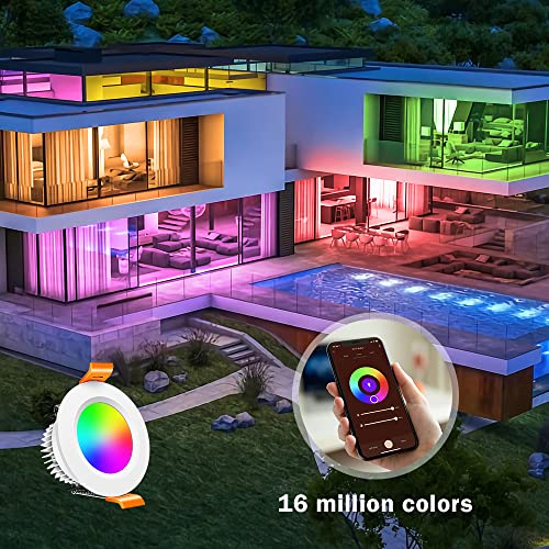 inShareplus Colorful White 6-Pack 2-Inch WiFi RGB Dimmable Recessed Ceiling Lights