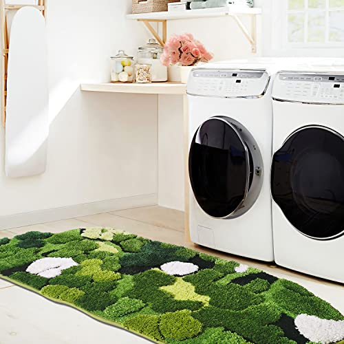 Green Moss Bathroom Runner Rug 1'8" x 3'7" - Plant Leaf Bath Mat