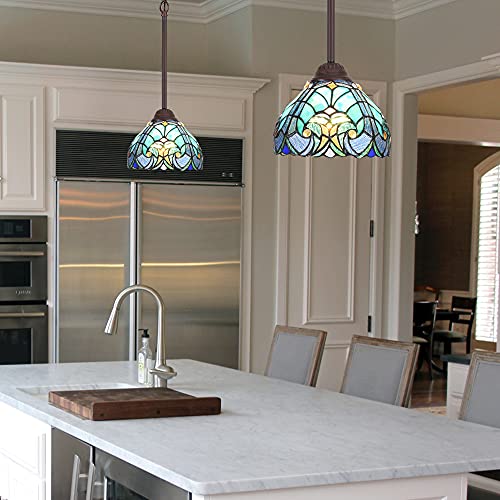 8-Inch Tiffany Style Stained Glass Pendant Light Fixture for Dining & Living Rooms