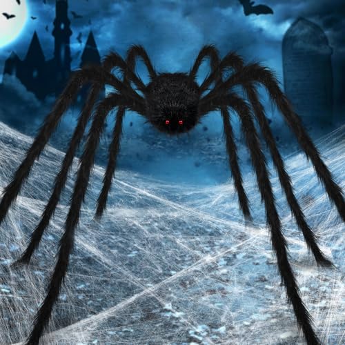 Black 15ft Giant Halloween Spider Outdoor Decoration - Creepy Realistic Props