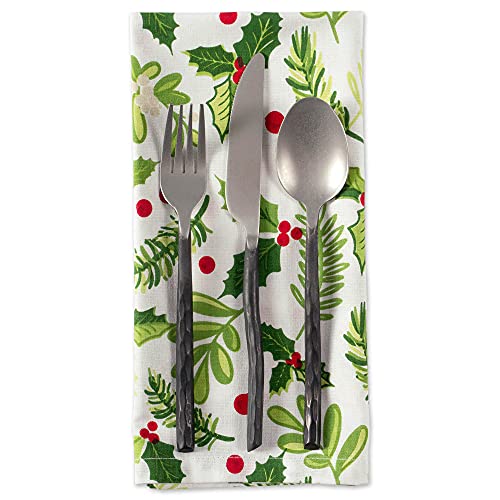 DII 20x20 Holiday Holly Boughs Napkin Set of 6 - Christmas Table Decor
