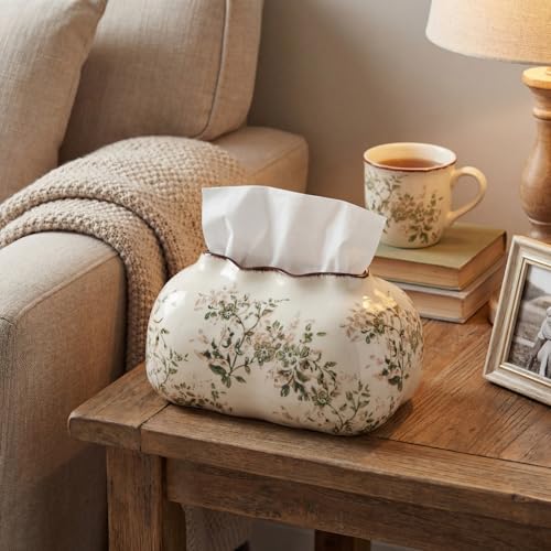 Retro Floral Ceramic Tissue Box Cover - Vintage Tissue Holder for Bathroom, Kitchen & Living Room - Yalikop