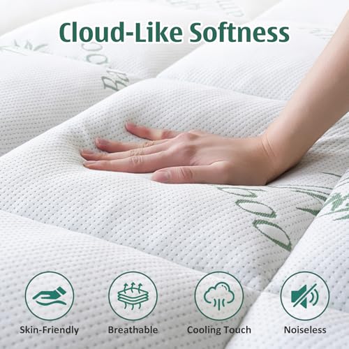 Queen Memory Foam Mattress Topper with Bamboo Viscose Cover - White, Plush Comfort