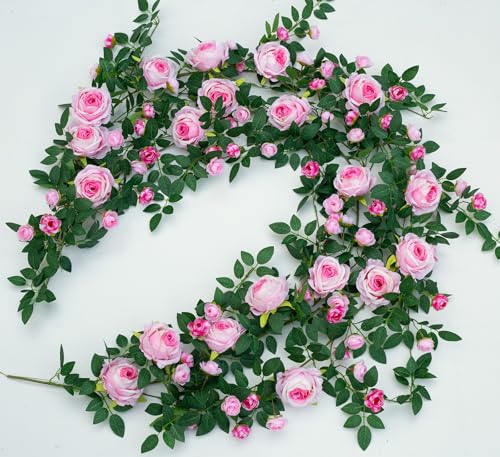 Pink Bendable Flower Garland - 2 Pack, 12ft Rose Vine for Home Decor