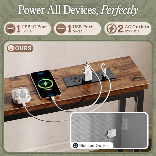 102.4 Inch Behind Couch Console Table with Outlets - Rustic Brown, Variation of Rustic Brown / 102.3 "W"