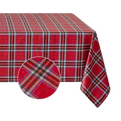 Romanstile Xmas Red Plaid Vinyl Tablecloth 54 x 78 Inches Rectangle - Waterproof Holiday Table Cover
