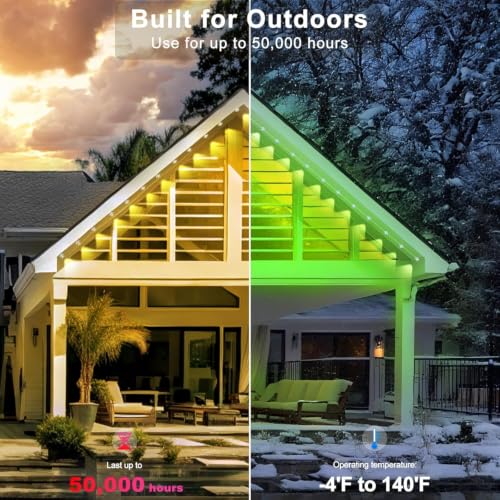 150FT Outdoor RGB LED Light Strips with App Control Waterproof IP67 Halloween Christmas