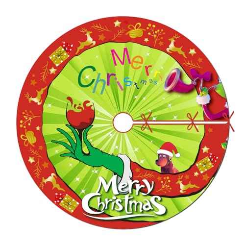Christmas Tree Skirt Red & Green Merry Christmas Tree Collar Soft Farmhouse Xmas Monster Holiday Decoration (36 INCHES)