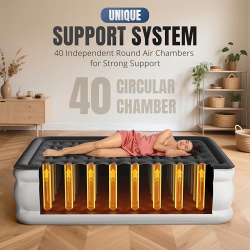 White Queen Air Mattress 18-Inch Raised Inflatable Bed with Built-in Pump