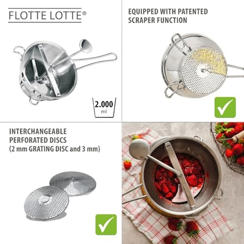 GEFU Stainless Steel Food Mill with Interchangeable Disks - Durable Kitchen Grinder