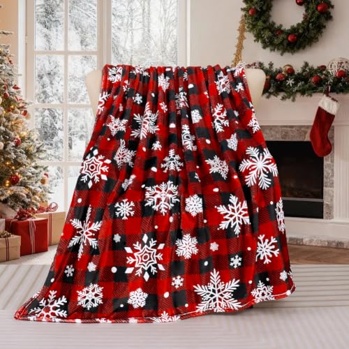Homithley Red Black Buffalo Plaid Christmas Flannel Blanket 60x80