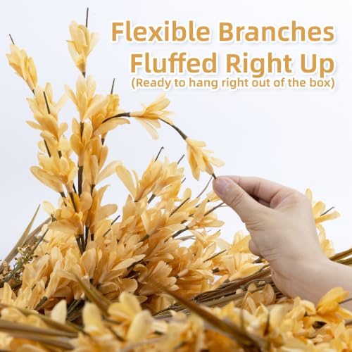 Large Outdoor Fall Wreath with Yellow Forsythia & Berries - 26-28 Inches