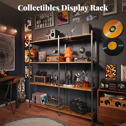 Huuger 4 Tier L-Shaped Corner Bookshelf - Rustic Brown, 8 Shelves, Metal Frame